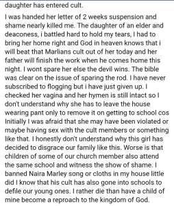"My 15-year-old daughter is in marlians cult & does not wear pant to school" - Mom cries out