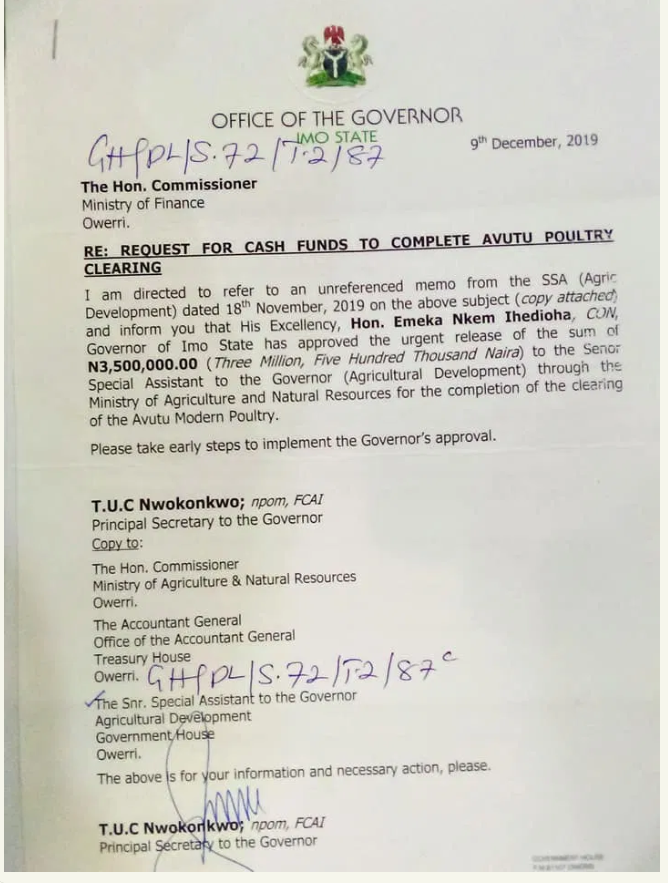 EXPOSED!! How Ex-Imo Govenor, Ihedioha Allegedly Used N3.5M To Cut Grass (Attaced Document Inside)