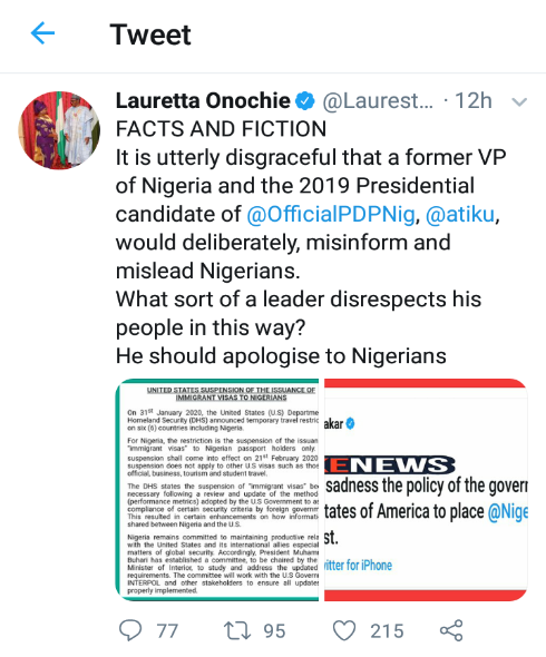 Lauretta Onochie Tweet 