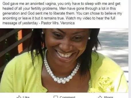 “My V°gina Is Anointed, Sleep With Me And Get Healed Of All Fertility Problems” – Female Pastor Tells Members