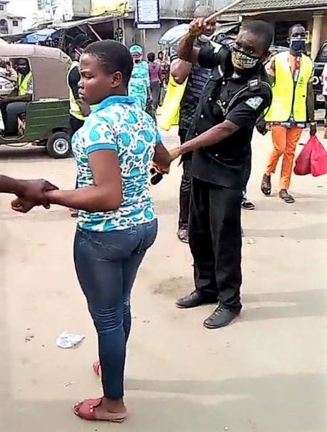 Abia COVID-19 Taskforce Team Batters Lady With Cane Over Failure To Wear Face Mask [PHOTOS, VIDEO]