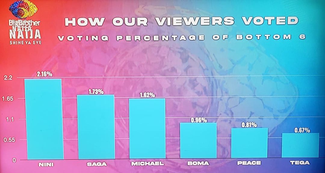 BBNaija: See How Viewers Voted For Tega, Peace, Michael, Boma, Saga, Nini 