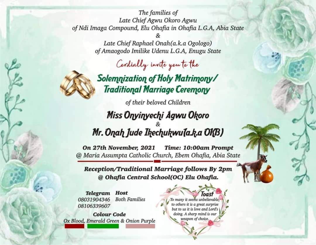 Onyinyechi Okoro, Onah Ikechukwu Set To Be Joined In Holy Matrimony Nov 27 (Photos)