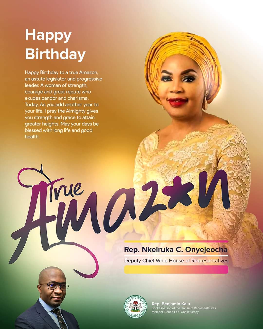 Benjamin Kalu Celebrates Deputy Chief Whip, Rep. Nkeiru Onyejeocha On Her Birthday - Describes Her As The Pride Of Abia