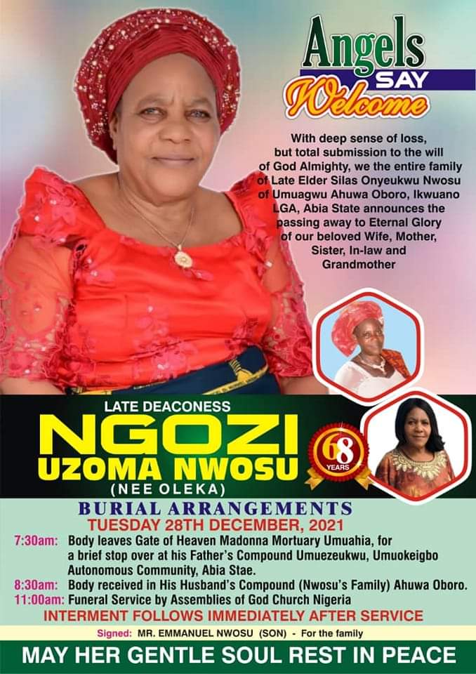 68-Year-Old Deaconess Ngozi Nwosu Set For Burial December 28 In Ikwuano