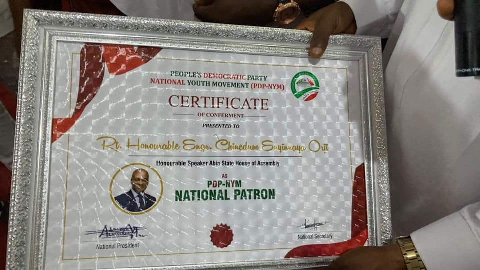 Abia Speaker Emerges National Patron Of PDP National Youth Movement