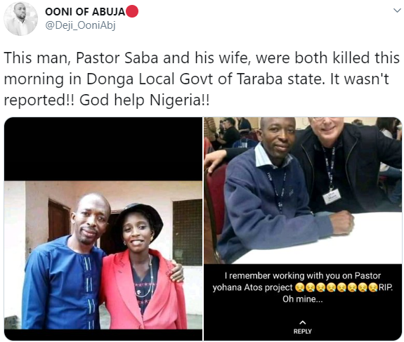 Pastor and his wife shot dead on their farm in Taraba