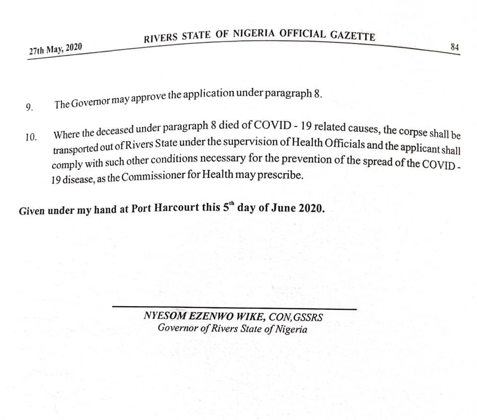 Defaulters to pay N10m fine as Rivers state govt issues new guidelines for burial ceremonies