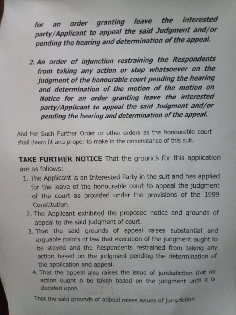 HURIWA Files Stay Of Execution On Court Judgement Making Political Appointees Delegates In Conventions [DOCUMENTS ATTACHED]