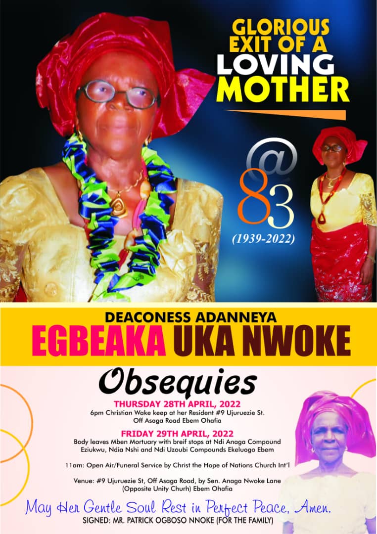 83-Year-Old Deaconess Egbeaka Set For Burial In Abia April 29