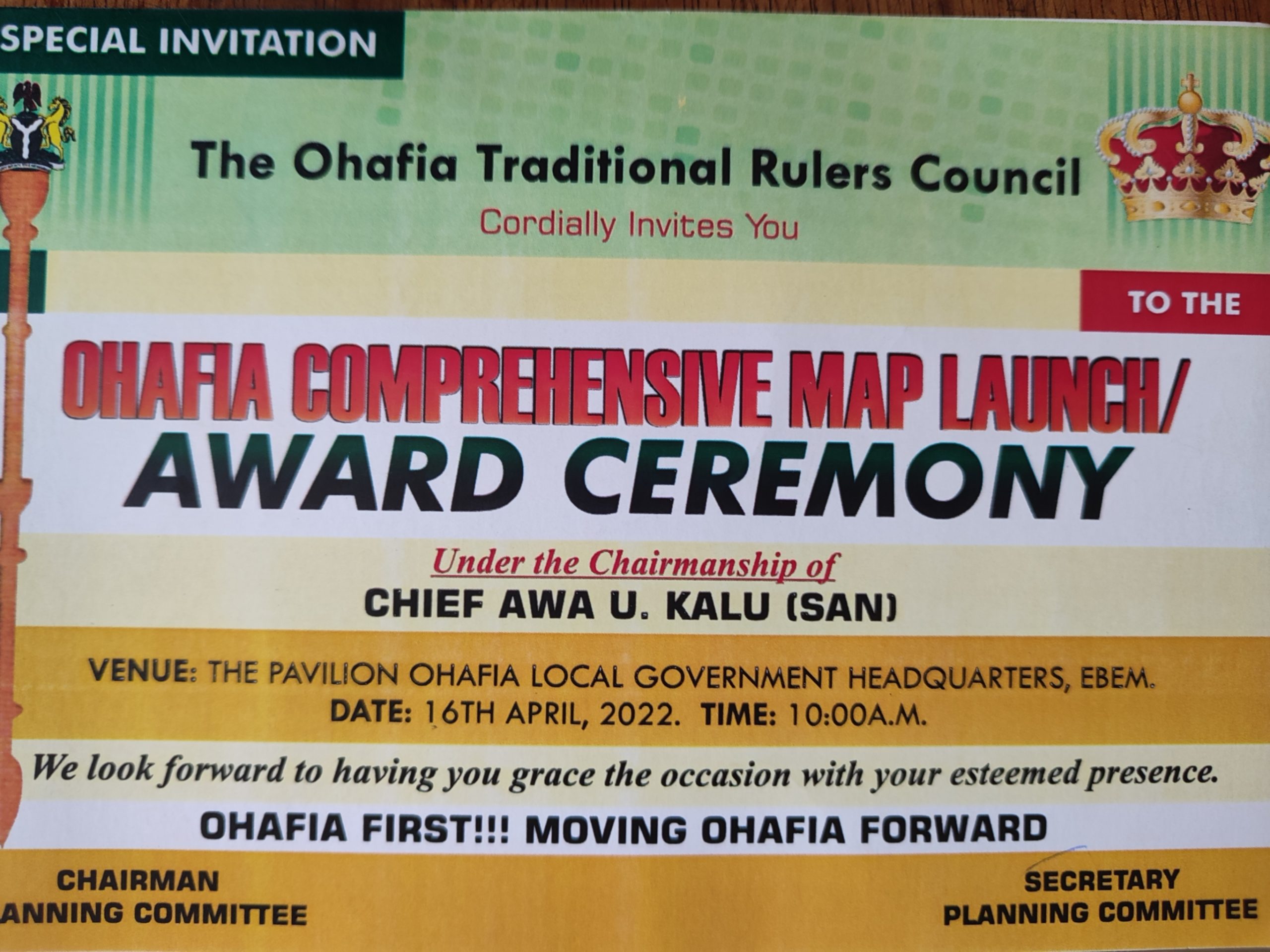 Ohafia Traditional Rulers Council Set To Launch Map Project April 16, Honour Sons, Daughters With Awards