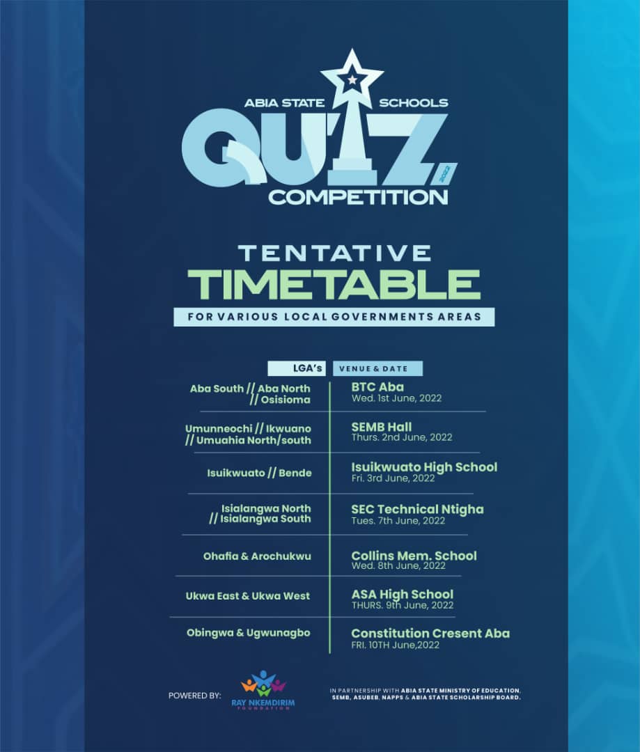 Ray Nkemdirim Foundation Kicks Off Second Edition Of Abia Schools Quiz Competition