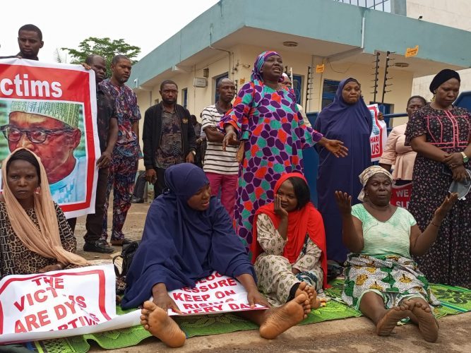 Families Of Abuja-Kaduna Train Attack Victims Protest At Transportation Ministry (PHOTOS)