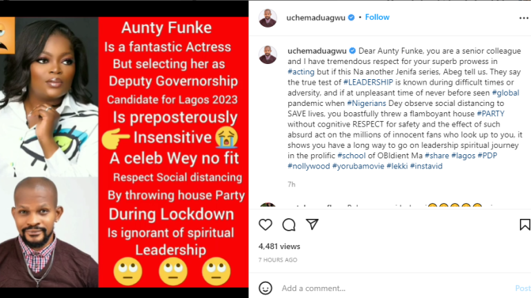 Funke Akindele Is Not Fit To Be A Leader – Uche Maduagwu