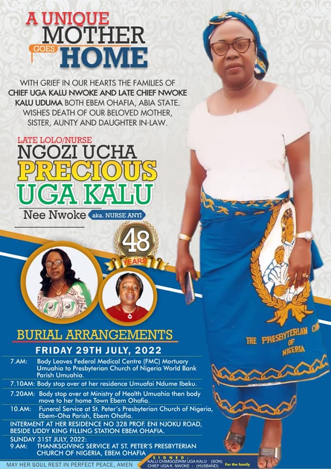 Families In Grief As 48-Year-Old Ngozi Uga Kalu Passes On, Set For Burial [See Poster]