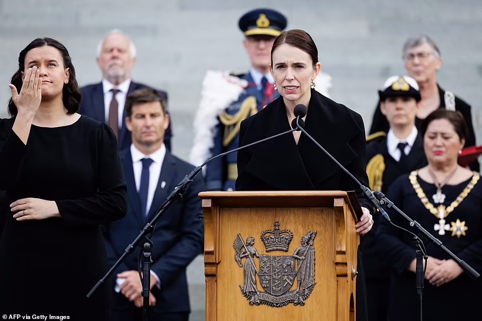 Prime Minister Jacinda Ardern speaks during a Proclamation of Accession ceremony in Wellington