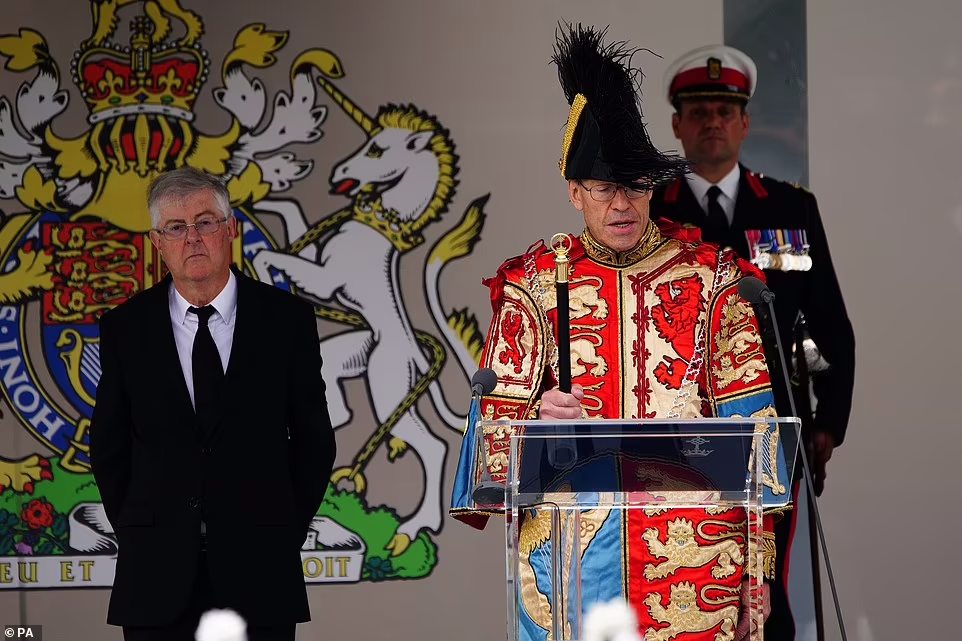 Wales Herald of Arms Extraordinary, Thomas Lloyd, reads the proclamation in English at the Accession Proclamation Ceremony at Cardiff Castle, Wales, publicly proclaiming King Charles III as the new monarch