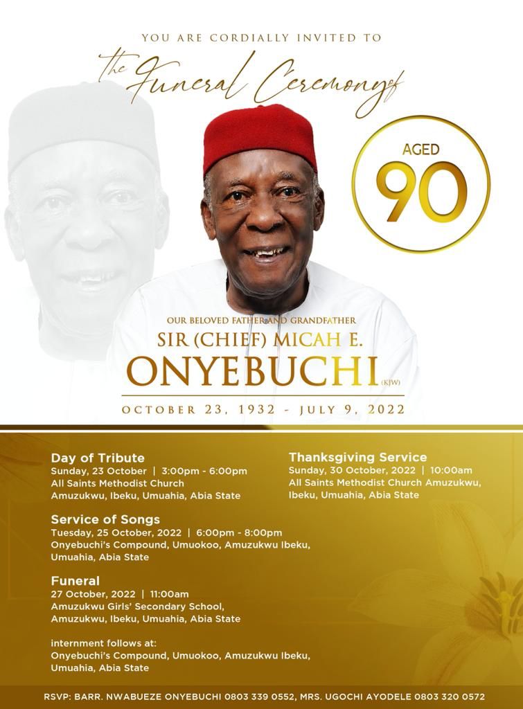 Sir Micah Onyebuchi Set For Burial Oct 27 [SEE POSTER]