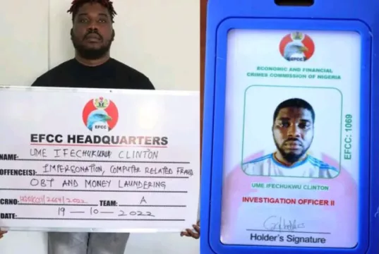 Fake EFCC Operative Arrested For Defrauding Belgian €45,000 Fake EFCC Operative Arrested For Defrauding Belgian €45,000