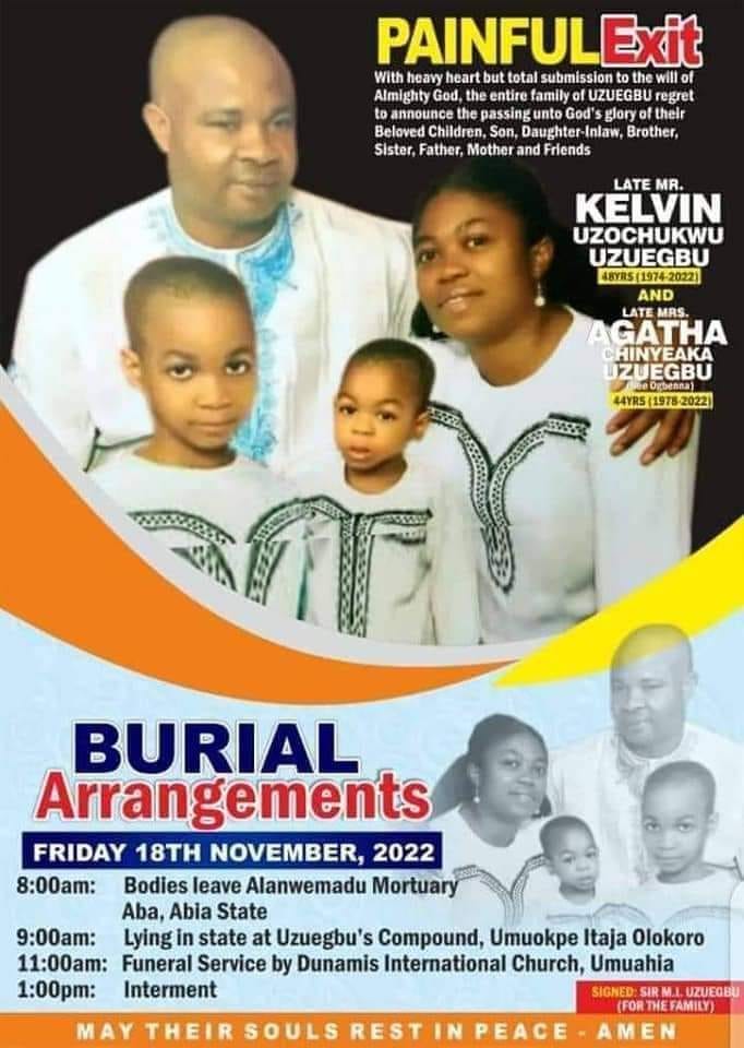 SAD! Another Family Of 4 Wiped Off In Abia, Set For Burial [SEE POSTER]