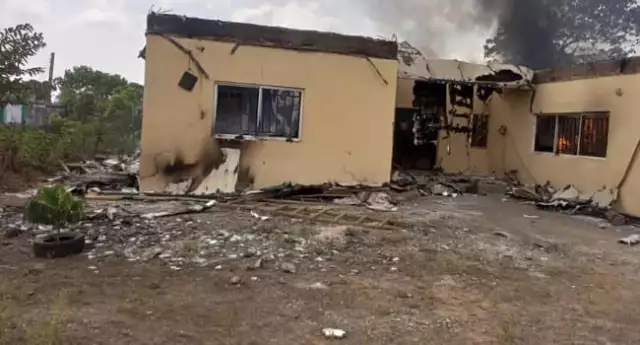 Hoodlums Set INEC Office In Ebonyi On Fire, Ballot Boxes, PVCs Burnt (Photos) Hoodlums Set INEC Office In Ebonyi On Fire, Ballot Boxes, PVCs Burnt (Photos)