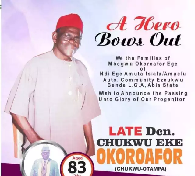 83-Year-Old Deacon Chukwu Okoroafor For Burial In Bende Dec. 14 [SEE POSTER]