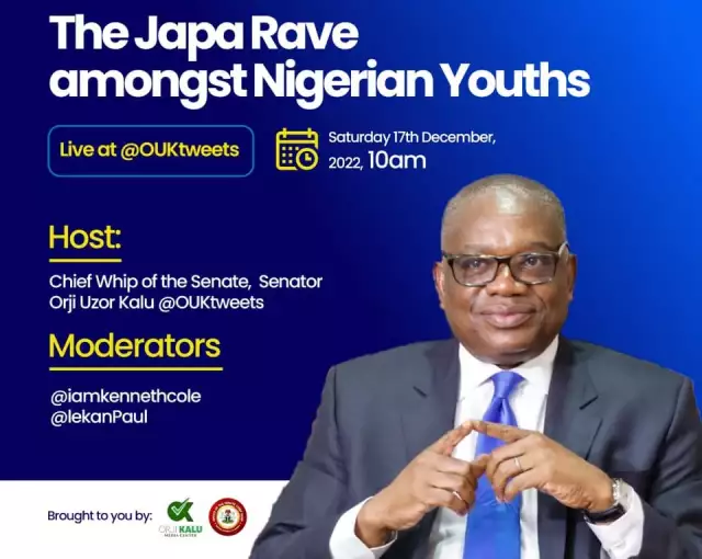 Japa Syndrome: Senator Kalu To Speak On Youths Search For Greener Pastures Via Twitter Spaces Saturday Japa Syndrome: Senator Kalu To Speak On Youths Search For Greener Pastures Via Twitter Spaces Saturday