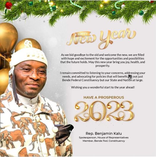 Rep. Ben Kalu Salutes Bende At New Year, Says 2023 Opportunity To Stand For Good Governance