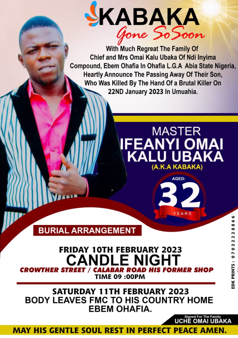 SAD!! 32-Year-Old Ifeanyi Stabbed To Death In Umuahia, Body Dumped In FMC With Fake Identity Set For Burial [SEE POSTER]