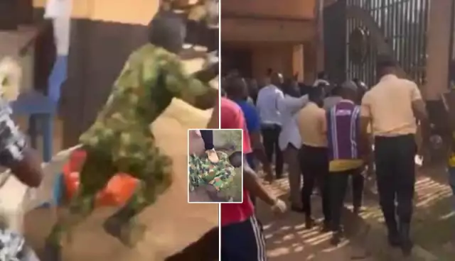 UNIBEN Students Beat Soldier For Attempting To Jump Queue At School’s ATM Terminal UNIBEN Students Beat Soldier For Attempting To Jump Queue At School’s ATM Terminal