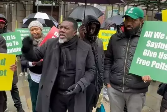 Reno Omokri Leads Protest In UK Against Presidential Election Outcome (Photos, Video) Reno Omokri Leads Protest In UK Against Presidential Election Outcome