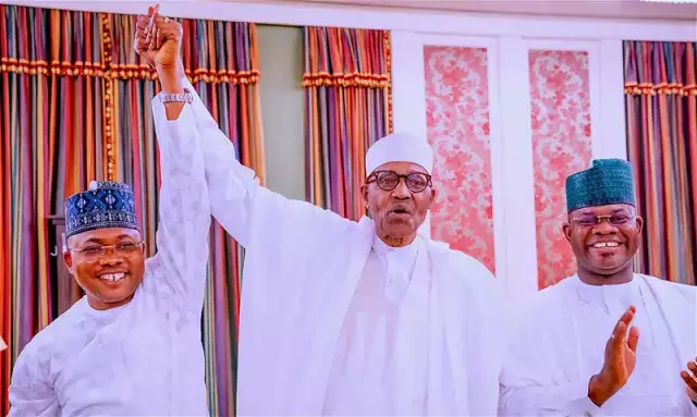 Amidst Protest, Yahaya Bello Presents APC Governorship Candidate To Buhari