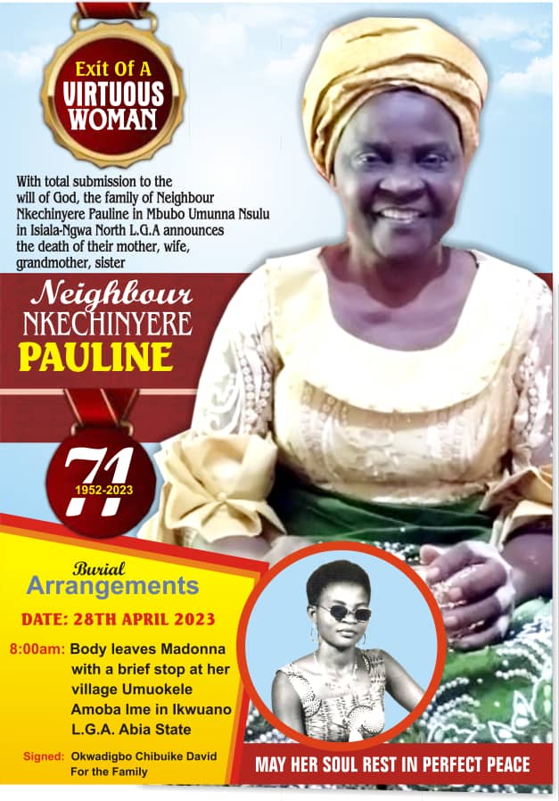 71-Year-Old Neighbour Nkechinyere Pauline For Burial In Abia [SEE POSTER]