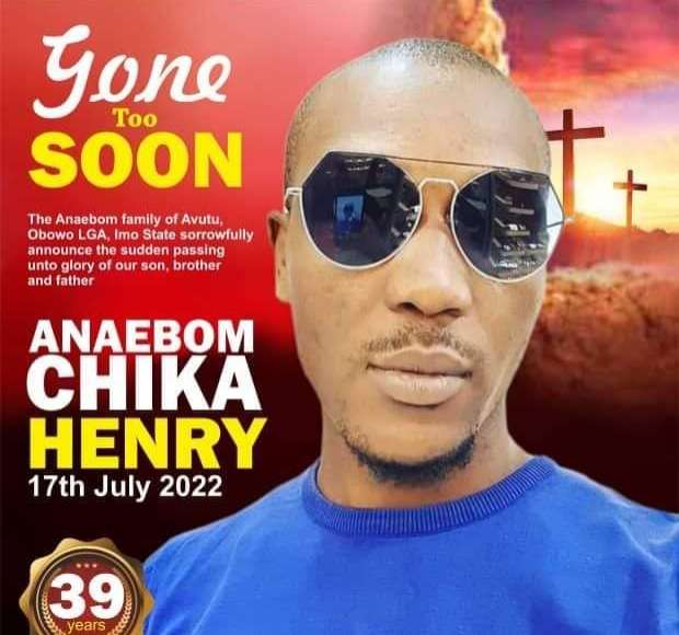 39-Year-Old Chika Anaebom Killed In Thailand Set For Burial In Imo (See Poster)