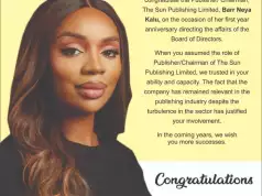 Sen. Kalu Hails Daughter, Neya On First Anniversary As Chairman Sun Publishing Sen. Kalu Hails Daughter, Neya On First Anniversary As Chairman Sun Publishing