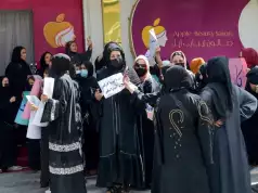 Women Protest Closure of Beauty Salons In Afghanistan Women Protest Closure of Beauty Salons In Afghanistan