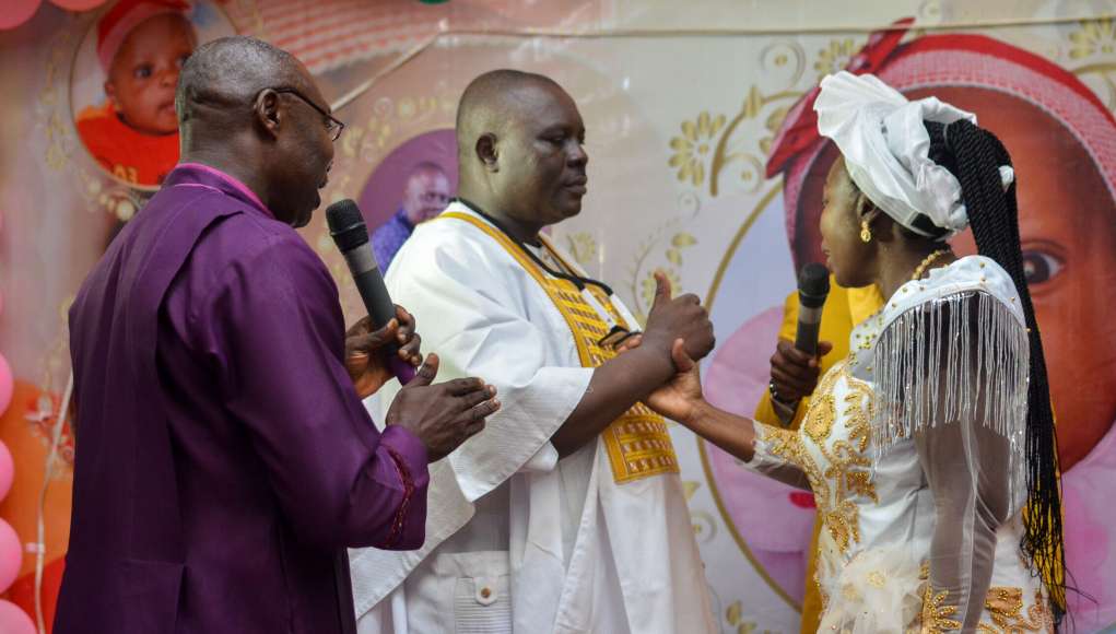 11th Marriage Anniversary: ABN TV Boss Okali, Wife Renew Marital Vow With Dedication Of Their First Baby