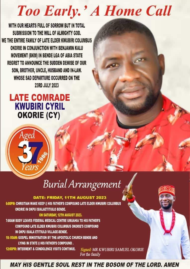 Deputy Speaker's Aide CY Set For Burial In Abia Community [SEE POSTER]
