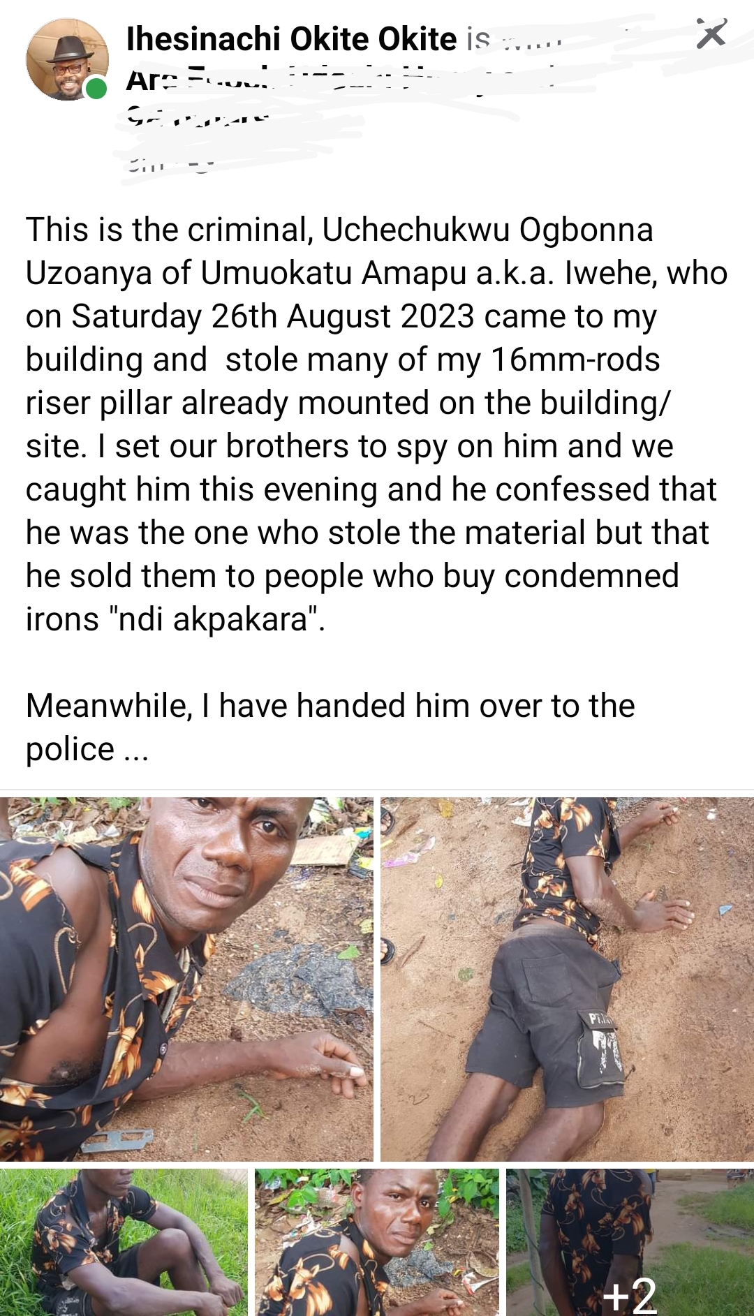 Man Caught In Abia Community After Stealing Irons Installed In Construction Site (Photos)