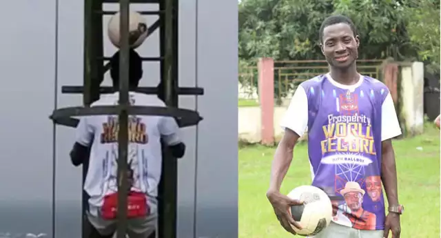 Nigeria’s Tonye Solomon Sets GWR Record With Climbing 250 Feet Mast With Ball On His Head