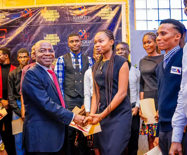 Alex Otti Foundation Raises Scholarship Package To N250,000 For Beneficiaries Governor Otti congratulates one of the scholarship recipients