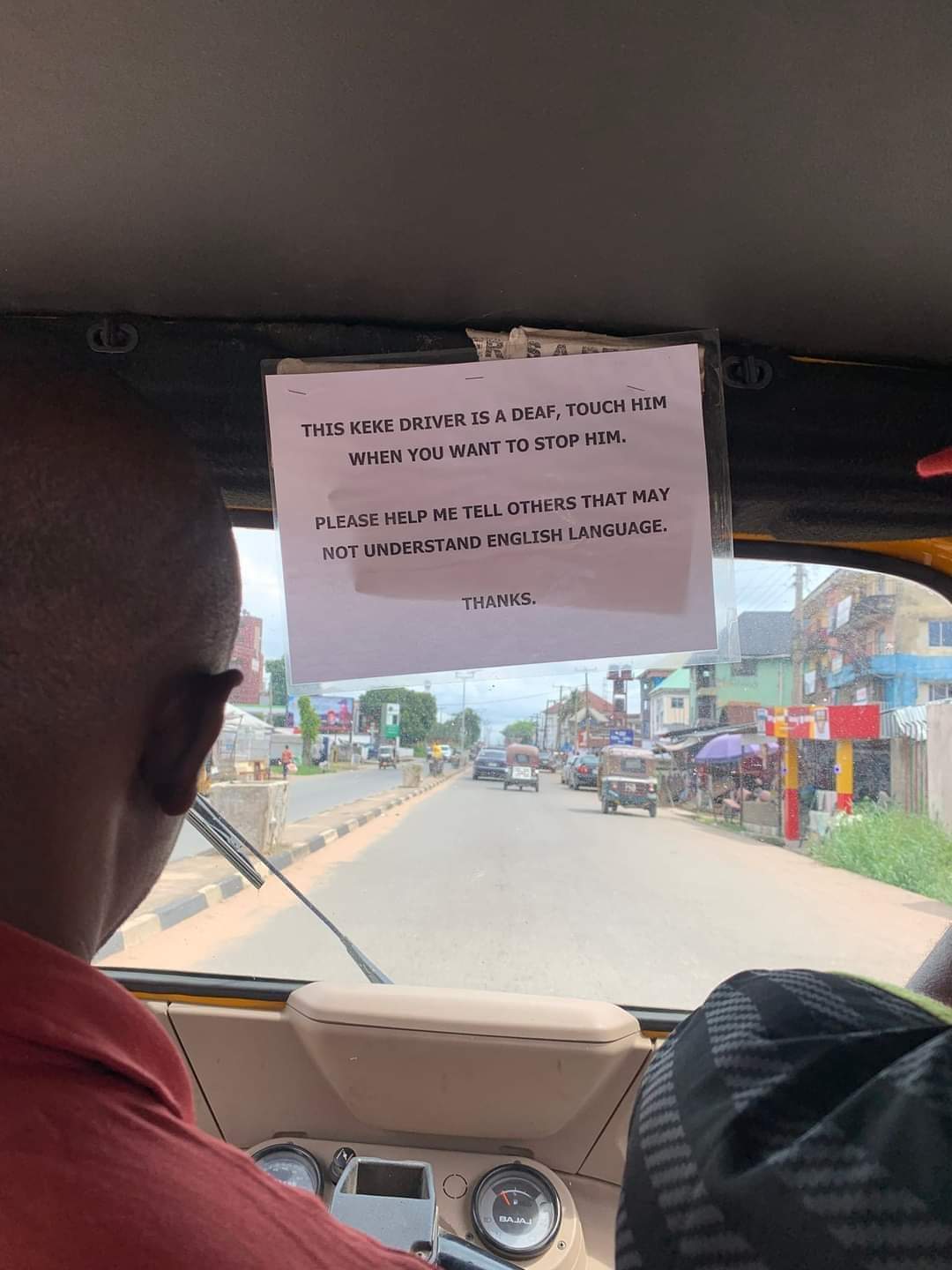 Nigerians React As Deaf Abia Keke Rider Pasted Notice To Communicate Passengers
