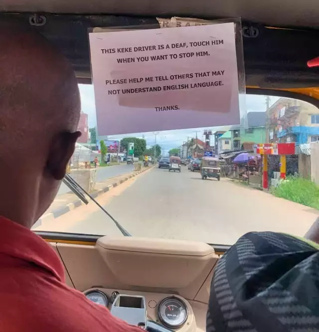 Nigerians React As Deaf Abia Keke Rider Pasted Notice To Communicate Passengers Nigerians React As Deaf Abia Keke Rider Pasted Notice To Communicate Passengers