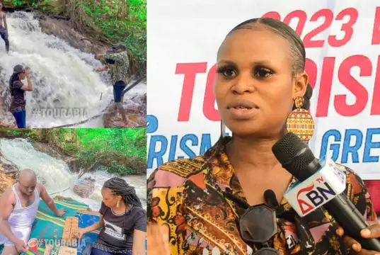 Mama Tourism, Onyekachi Urges Govt To Develop Arochukwu Waterfall (Photos, Video) Mama Tourism, Onyekachi Urges Govt To Develop Arochukwu Waterfall In Abia (Photos, Video)