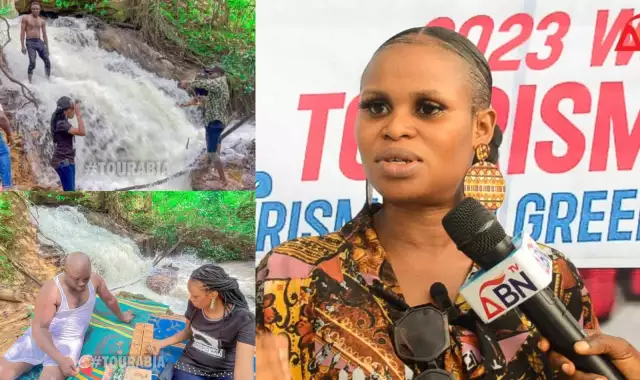 Mama Tourism, Onyekachi Urges Govt To Develop Arochukwu Waterfall (Photos, Video) Mama Tourism, Onyekachi Urges Govt To Develop Arochukwu Waterfall In Abia (Photos, Video)