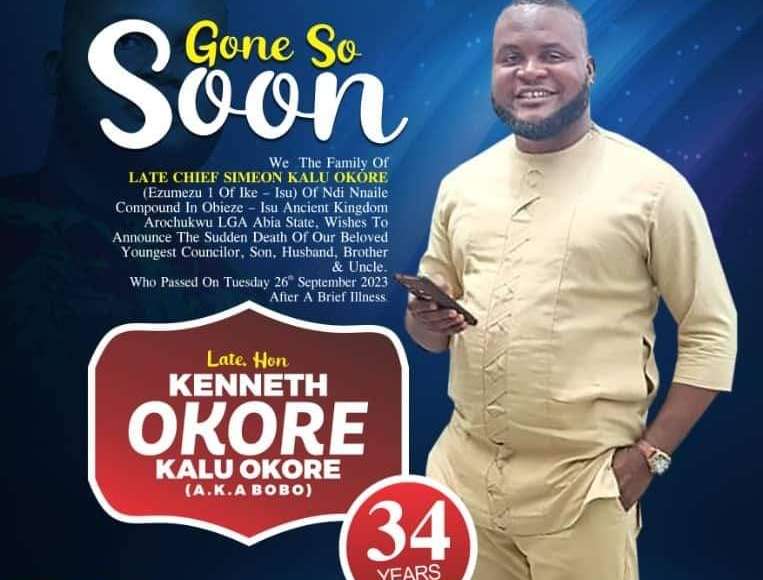 34-Year-Old Abia Ex-Councillor, Kalu Okore Set For Burial Today (See Poster)