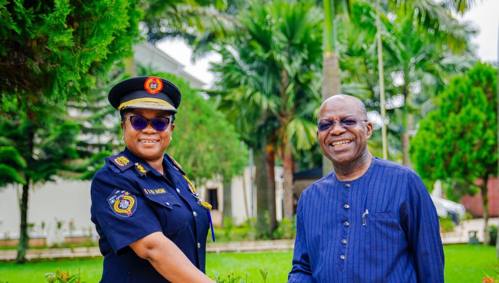 Governor Otti welcomes the Assistant Controller-General of Federal Fire Service, Mrs. Ijeoma Achi-Okidi, who is on a tour of Abia State.