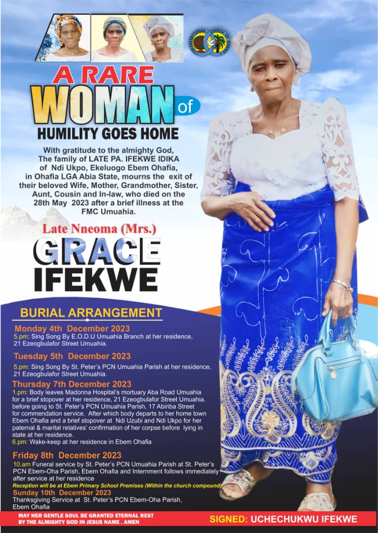 Late Grace Ifekwe Set For Burial Dec. 8 In Ohafia [See Poster]