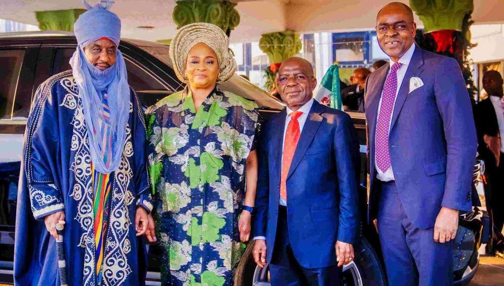 Governor Alex Otti with the Co-Chairmen of the Abia Global Economic Advisory Council. From left, former CBN Governor, Muhammad Sanusi; former Director General of Securities and Exchange Commission, Ms Arunma Oteh; and right, Mr. Bolaji Balogun, Chief Executive Officer of Chapel Hill Denham.