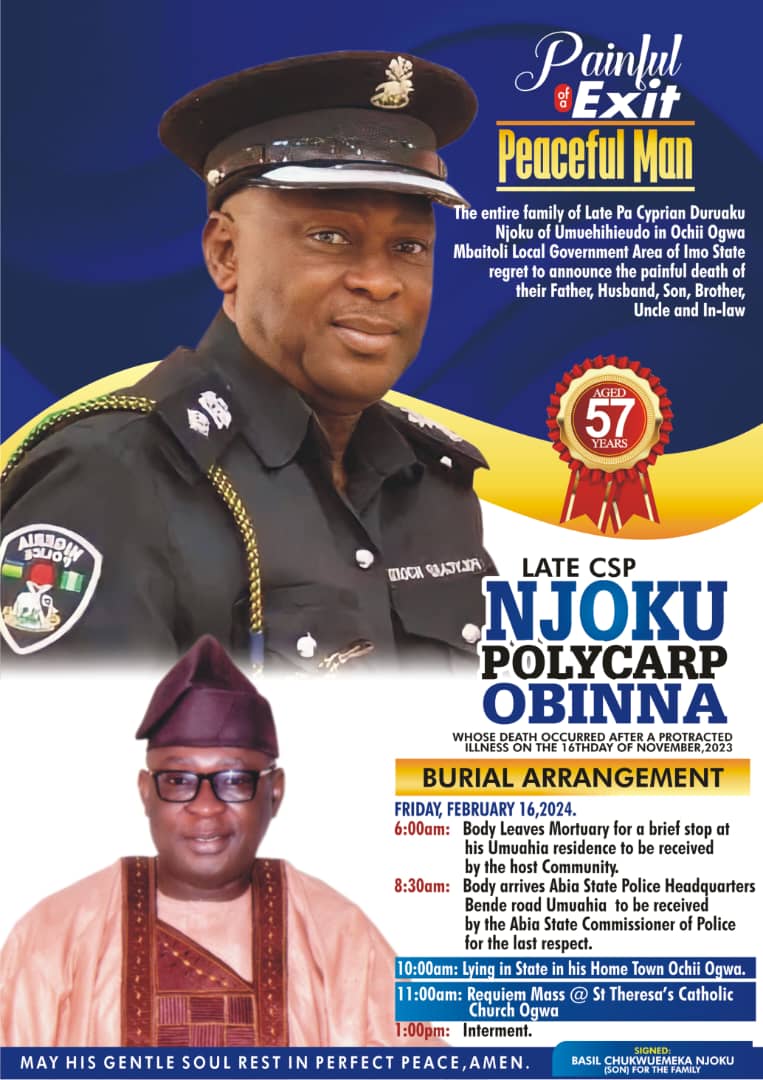 CSP Njoku Polycarp Who Died At 57 Set For Burial In Imo [See Poster]